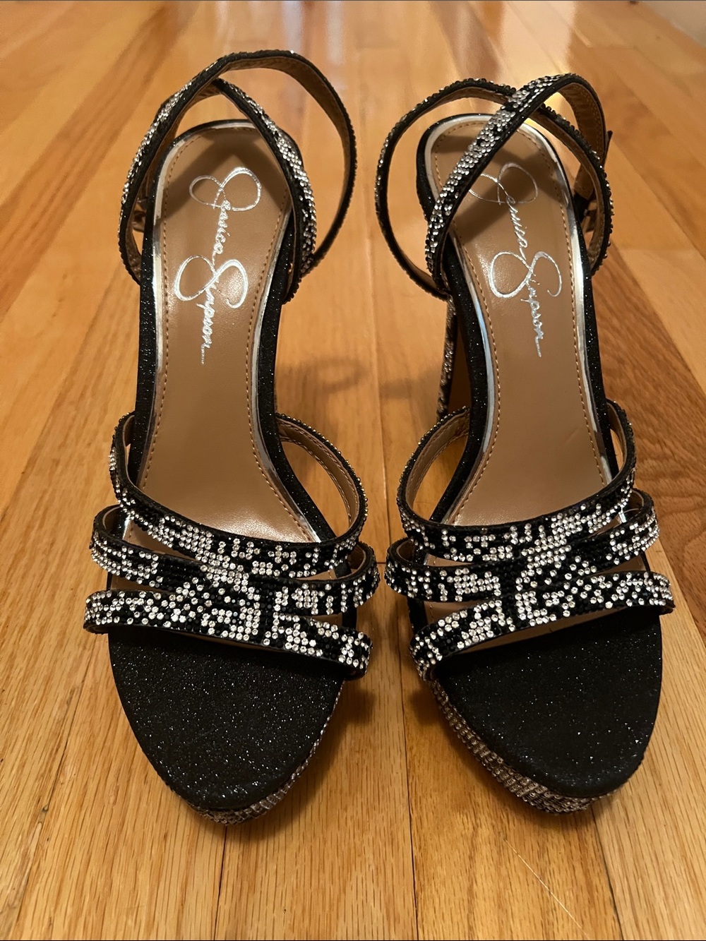 Jessica Simpson Black Crystal Strappy Heels